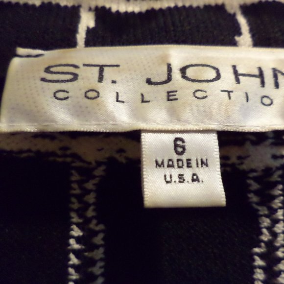 ST. JOHN BOAT BUTTON - FRONT JACKET  ~ BLACK with Ivory Squares ~  Size: 6  EUC - Picture 4 of 8